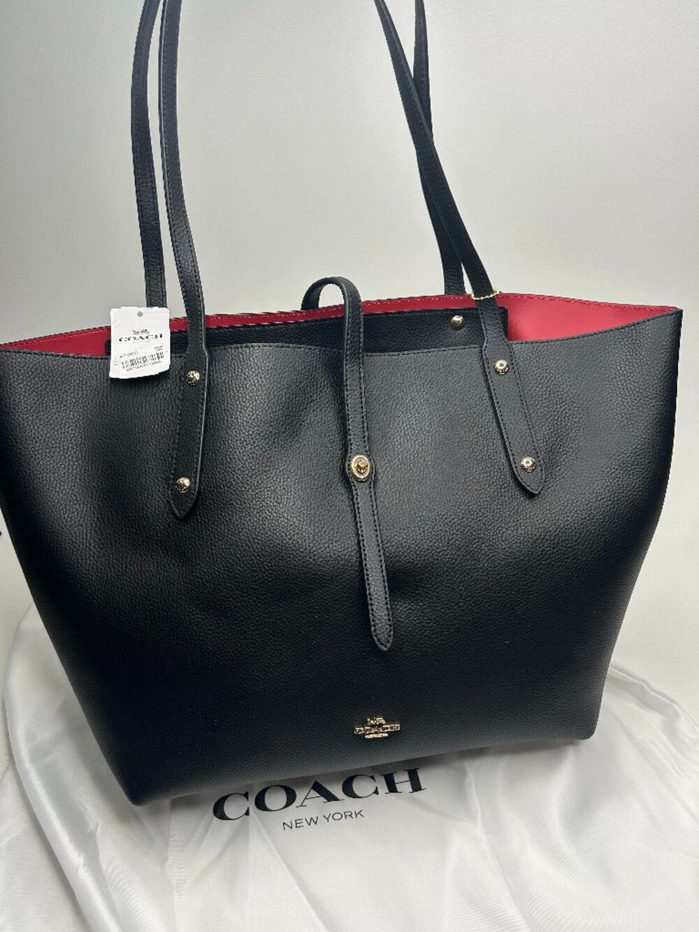 COACH #58849 Turn Lock MARKET TOTE Leather Large Black NWT